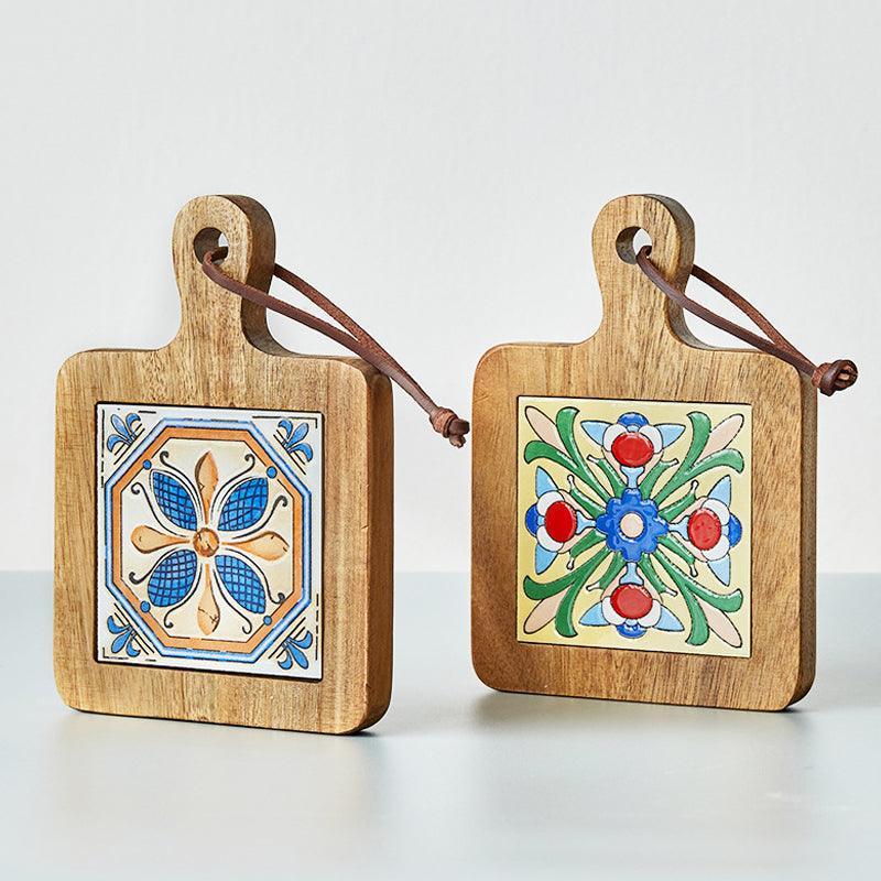 Wooden Trivet with Ceramic Tile Insert