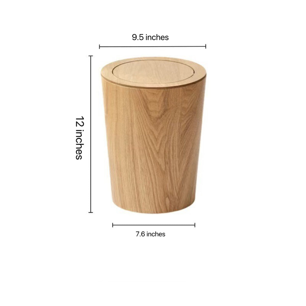 Wood Grain Swing Lid Trash Can Rotating Waste Bin