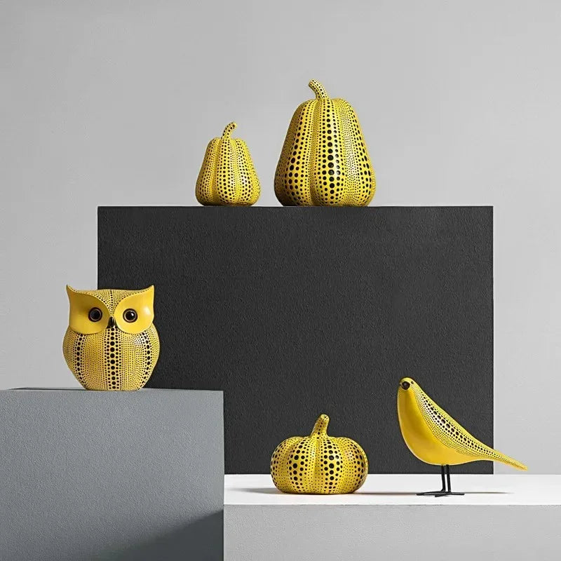 Polka Dot Ornament Collection Pumpkin Pear Owl and Bird