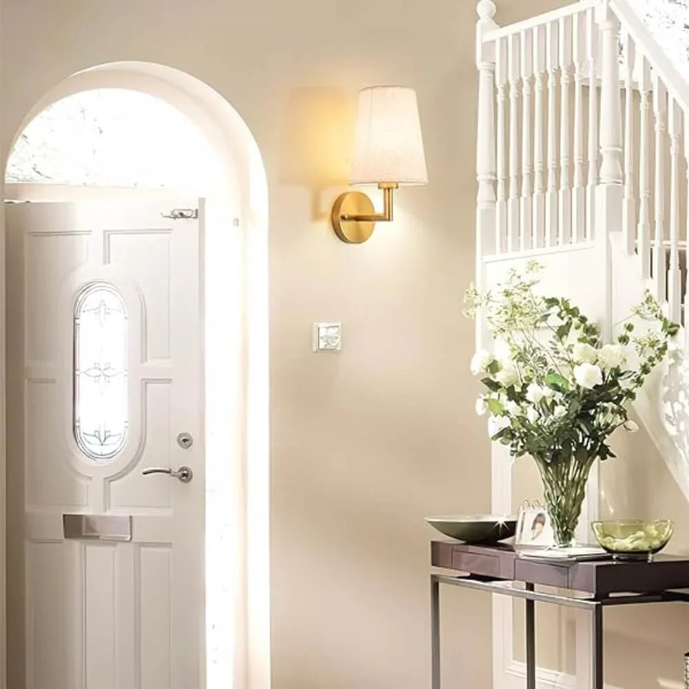 Battery Wall Sconce Set of 2 Rechargeable Remote 3 Colour Light Dimmable Fabric Lampshade Living Room