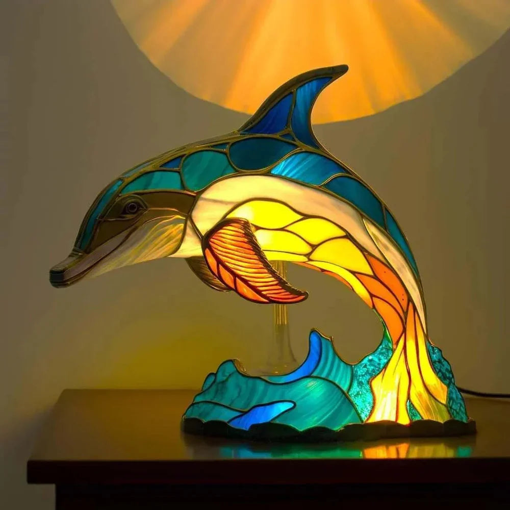 Animal Lamp Stained Glass Style Decorative Table Light Bedroom Living Room Desk