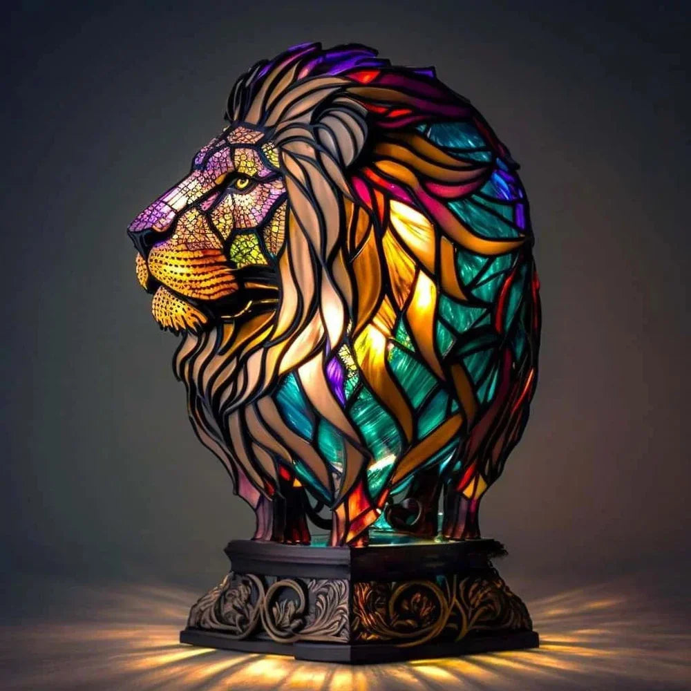 Animal Lamp Stained Glass Style Decorative Table Light Bedroom Living Room Desk