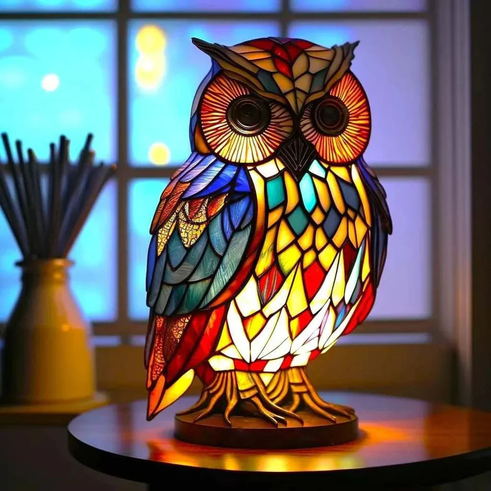 Animal Lamp Stained Glass Style Decorative Table Light Bedroom Living Room Desk