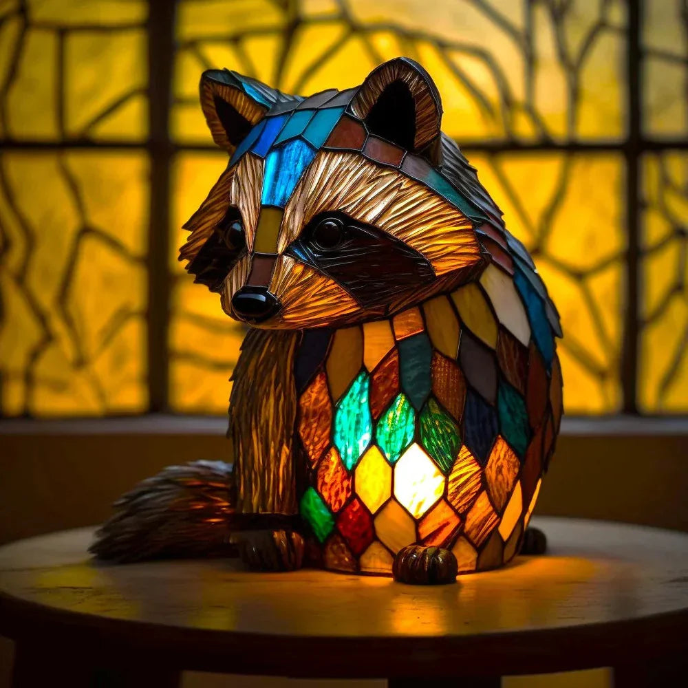 Animal Lamp Stained Glass Style Decorative Table Light Bedroom Living Room Desk