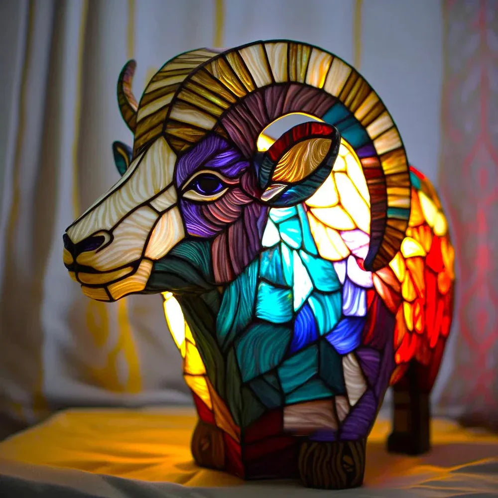 Animal Lamp Stained Glass Style Decorative Table Light Bedroom Living Room Desk