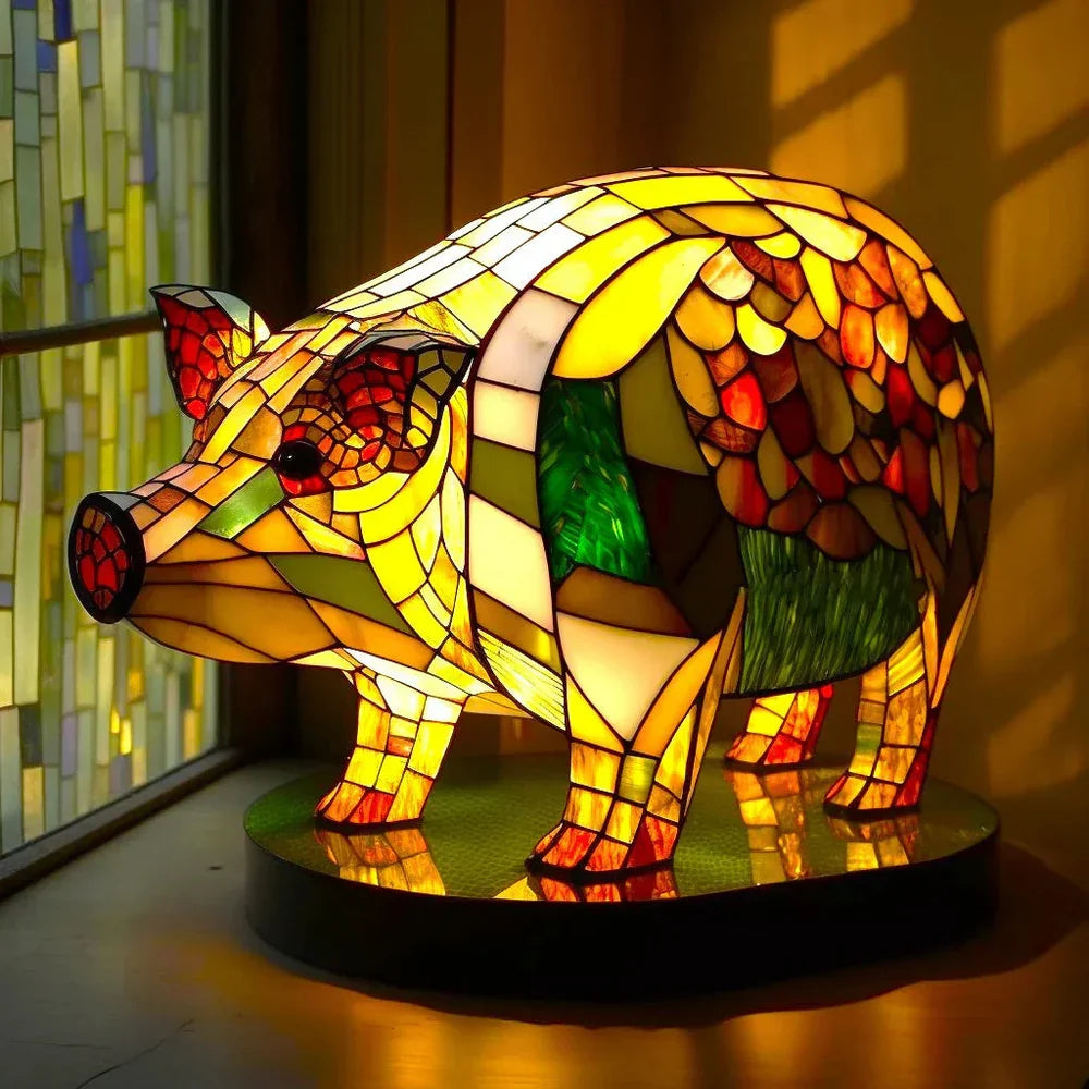 Animal Lamp Stained Glass Style Decorative Table Light Bedroom Living Room Desk
