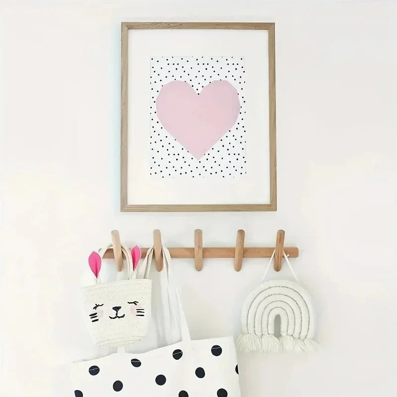 Oak Wall Rack with 5 Hooks for Hallways and Entryways