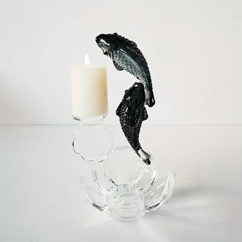Candle Holder with Sculpted Fish Figures
