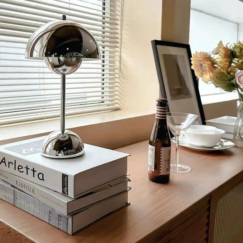 Chrome Cordless Table Lamp Rechargeable Dimmable LED