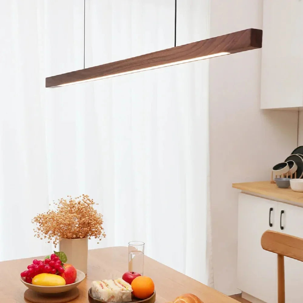 Wood Linear LED Pendant Light for Dining Tables and Islands