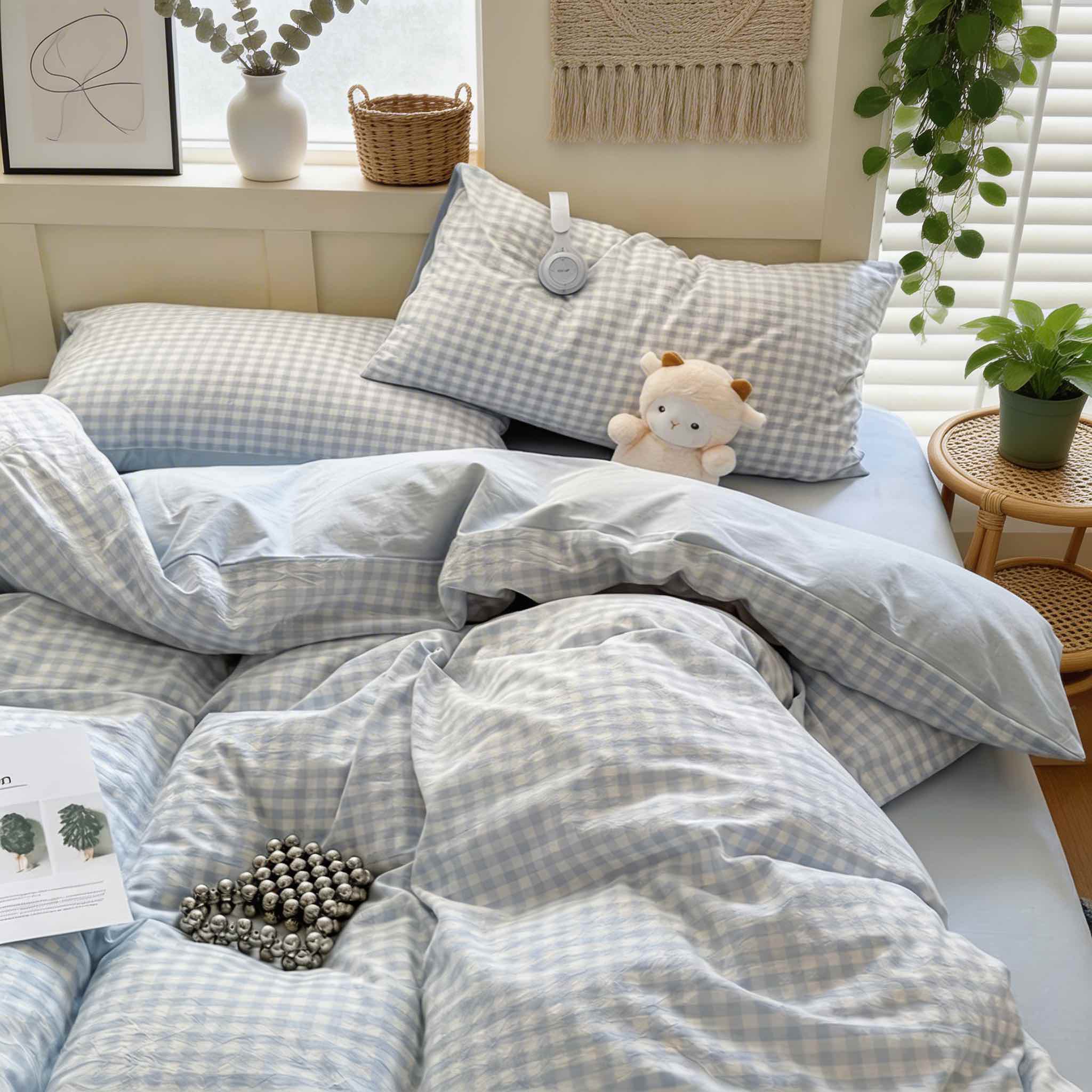 Pastel Plaid Bedding Set with Double Sided Duvet Cover