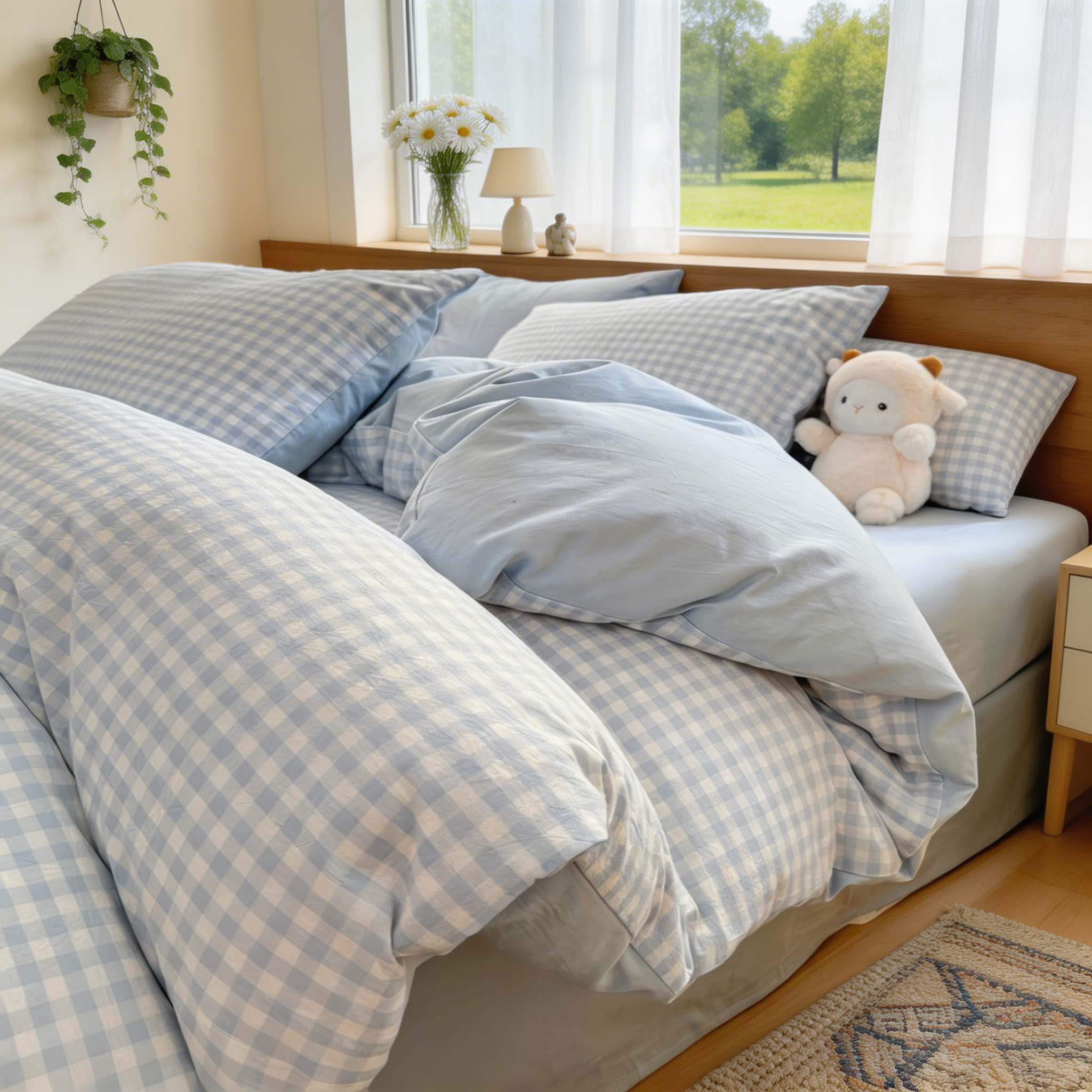Pastel Plaid Bedding Set with Double Sided Duvet Cover
