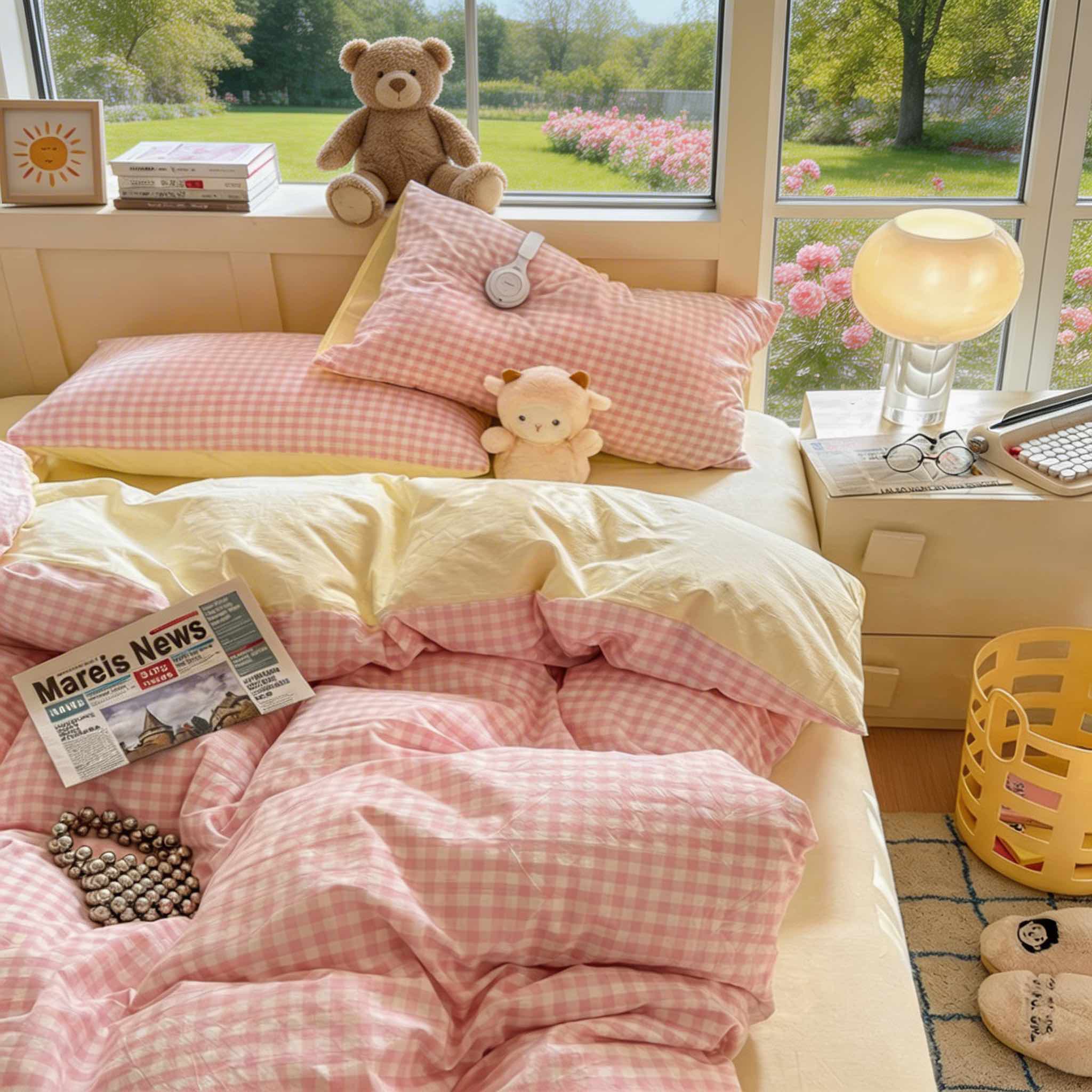 Pastel Plaid Bedding Set with Double Sided Duvet Cover
