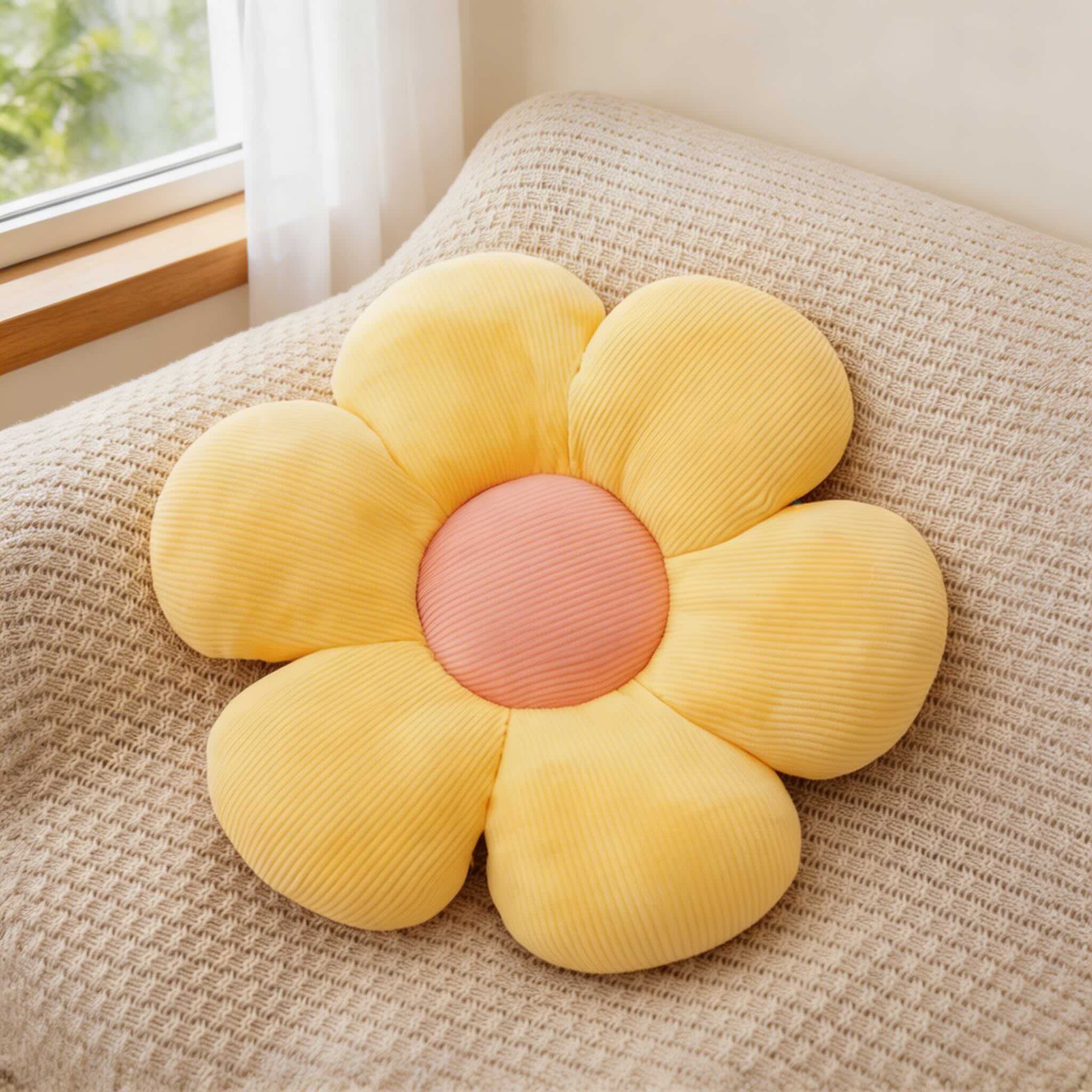 Sunflower Floral Cushion with Soft Plush Seat Pad