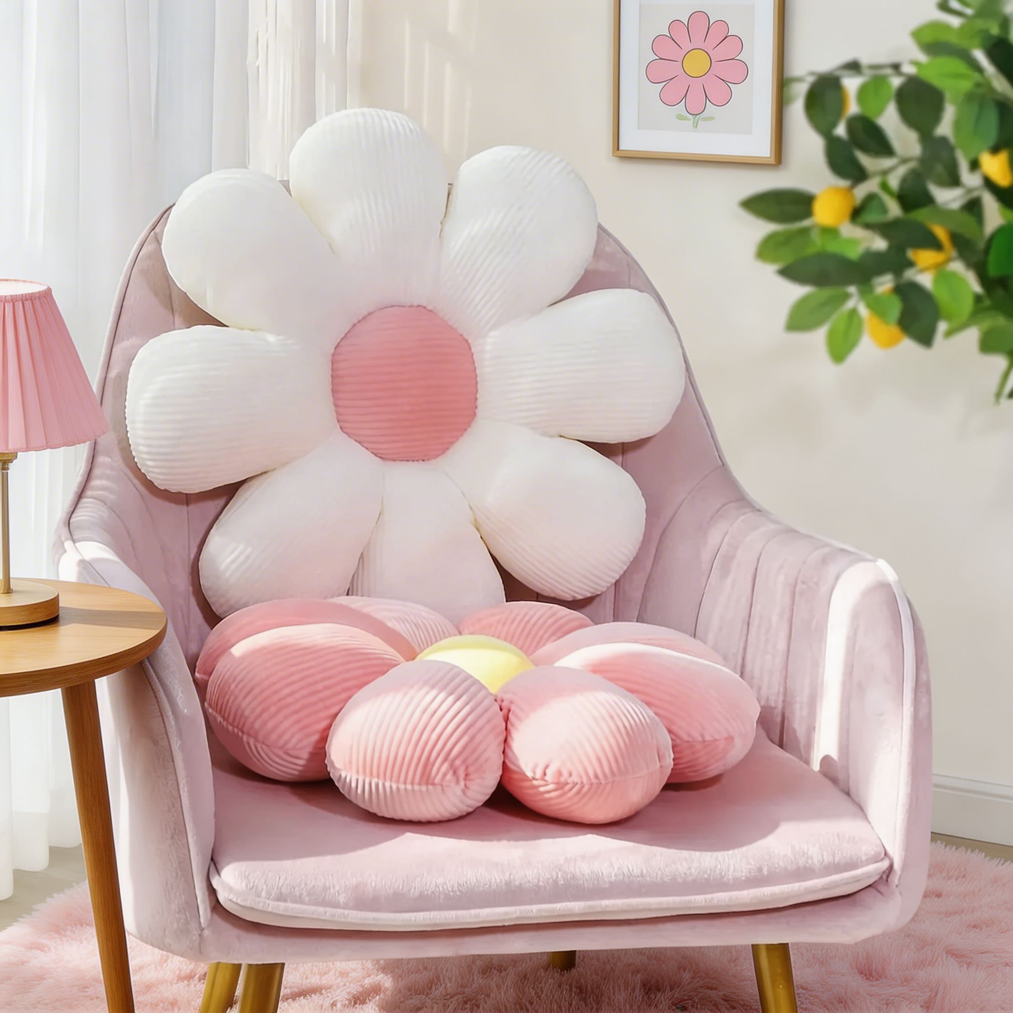 Sunflower Floral Cushion with Soft Plush Seat Pad