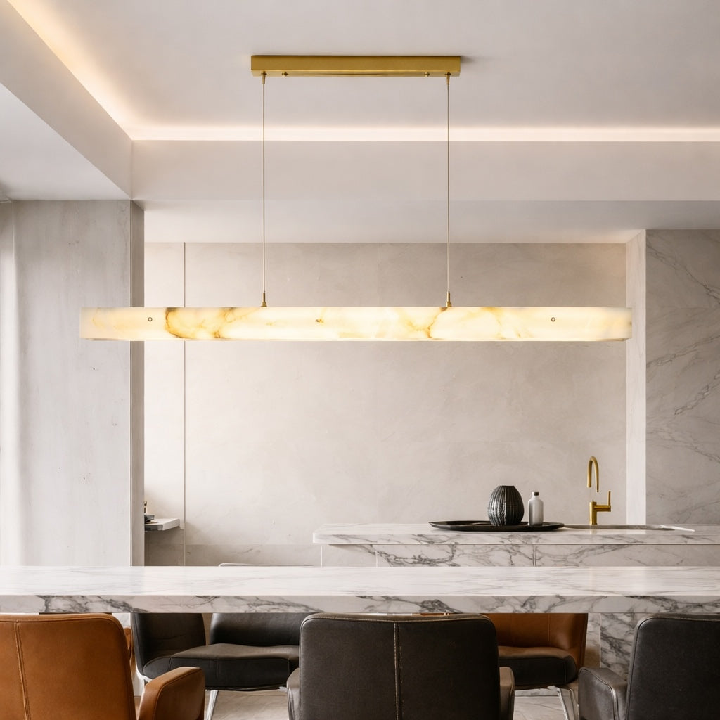 Marble and Steel Linear Pendant Light for Dining Rooms
