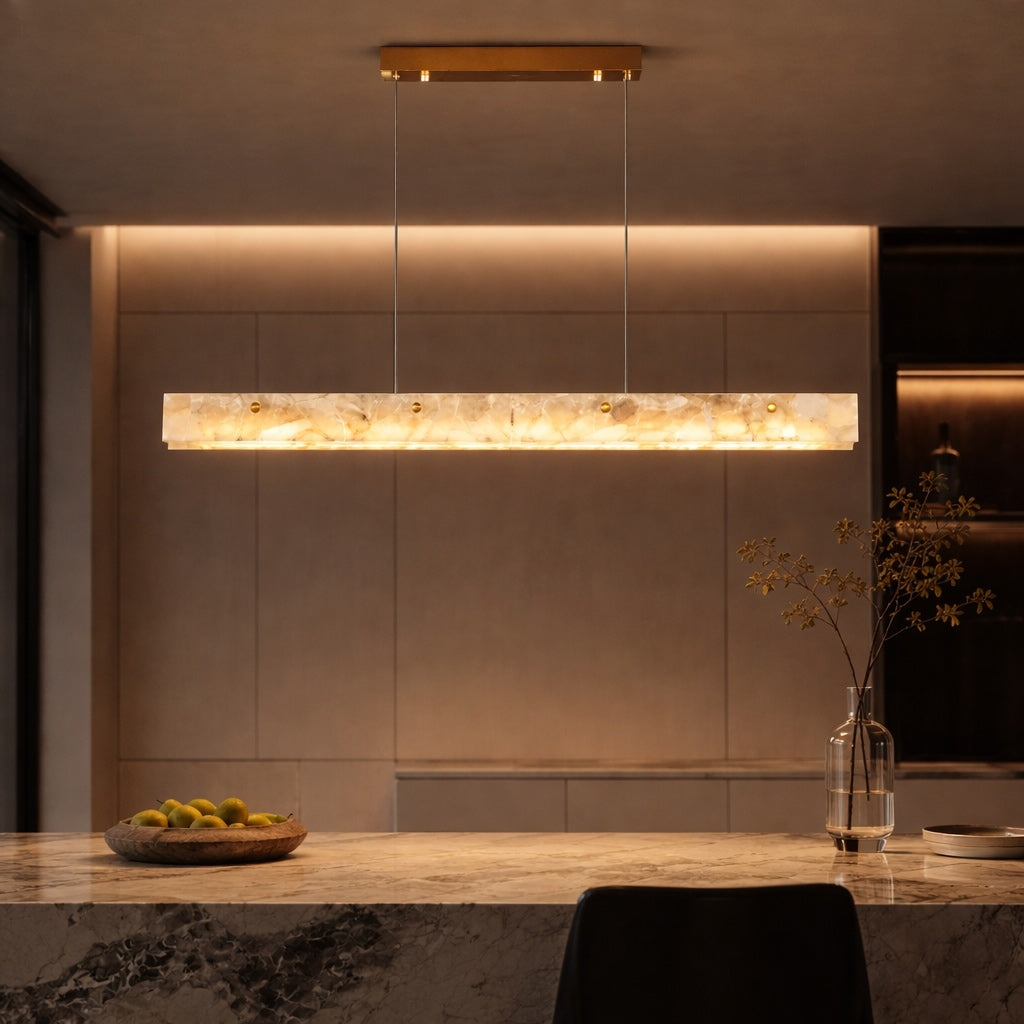 Marble and Steel Linear Pendant Light for Dining Rooms