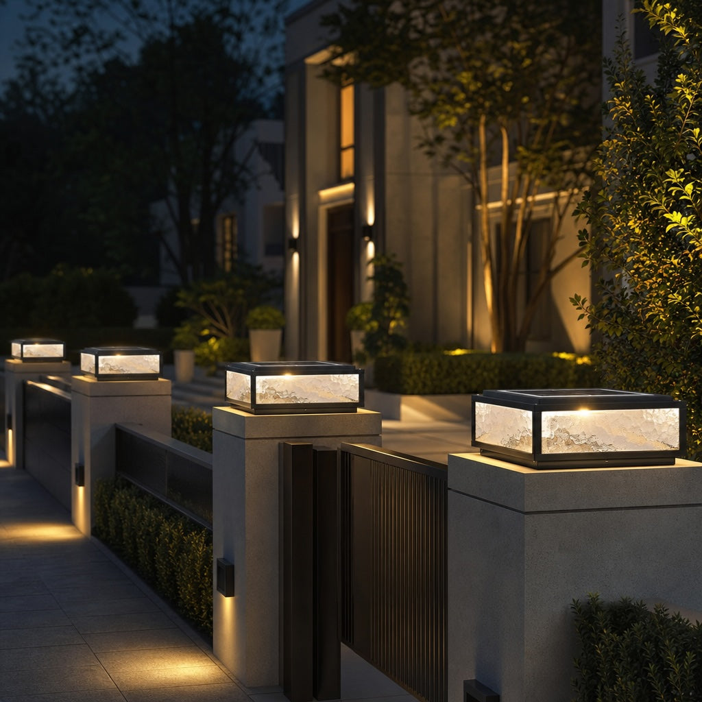 Modern Square Outdoor Pillar Light with Solar or Mains Power