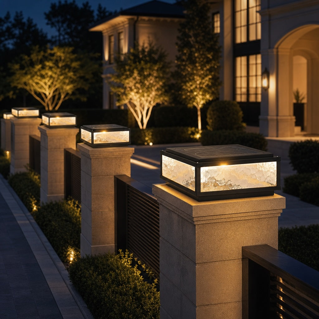 Modern Square Outdoor Pillar Light with Solar or Mains Power