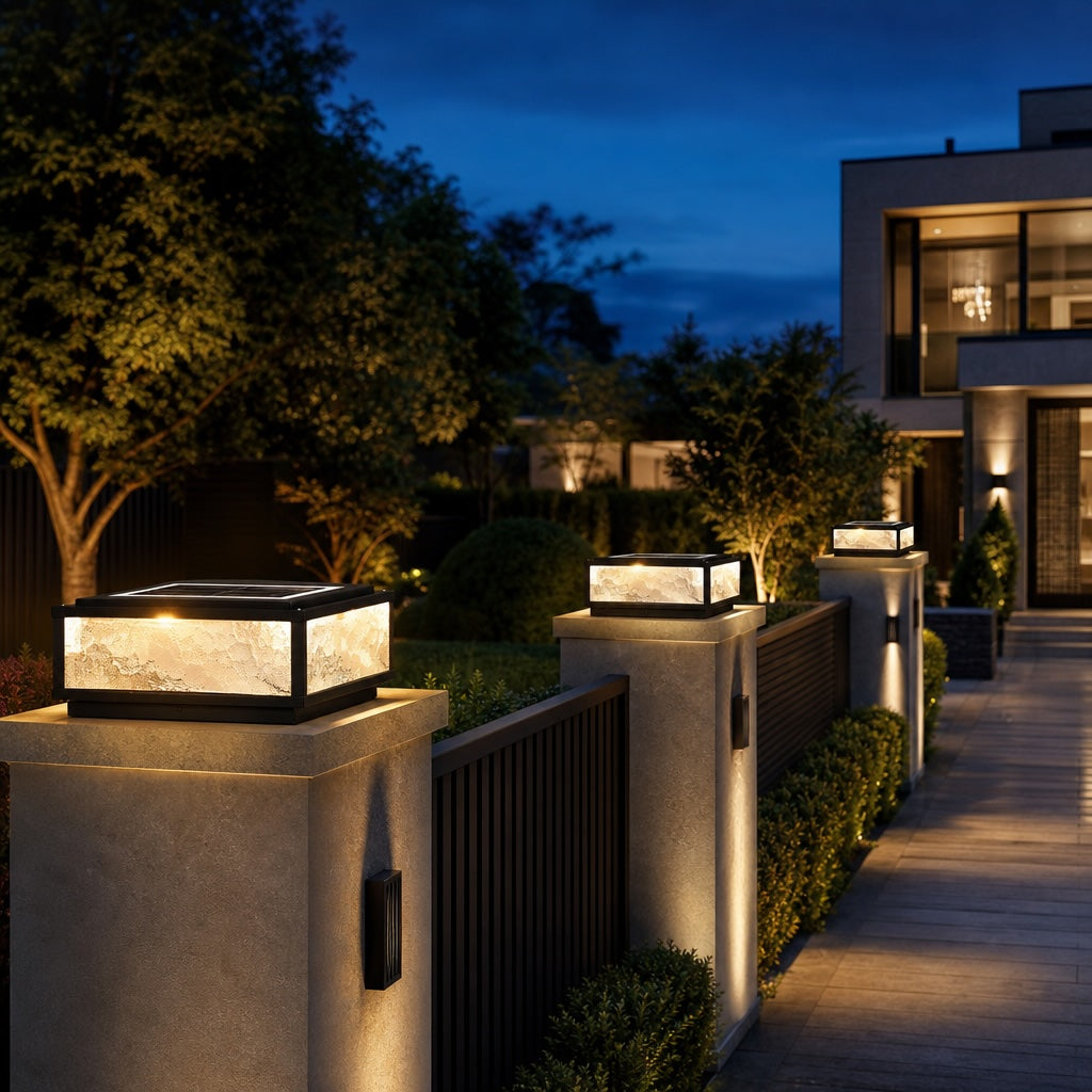 Modern Square Outdoor Pillar Light with Solar or Mains Power