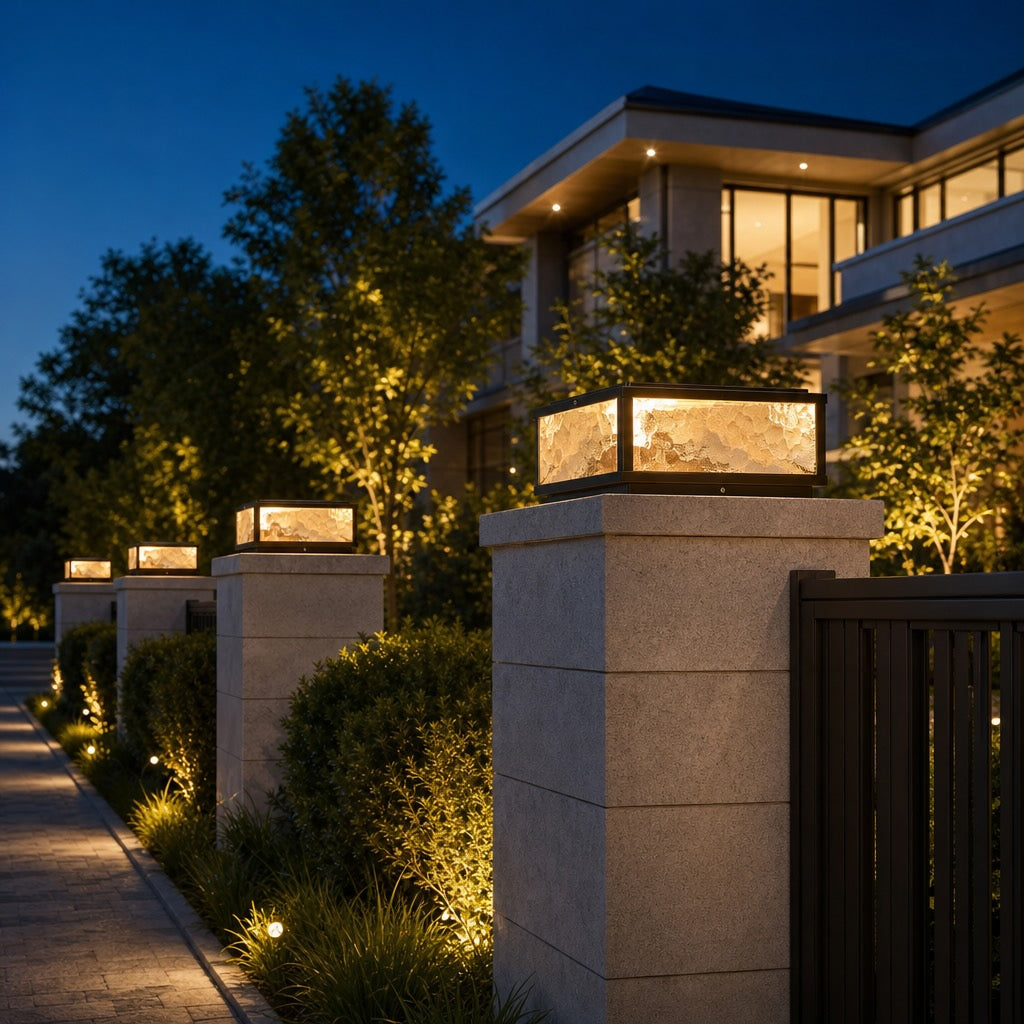 Modern Square Outdoor Pillar Light with Solar or Mains Power
