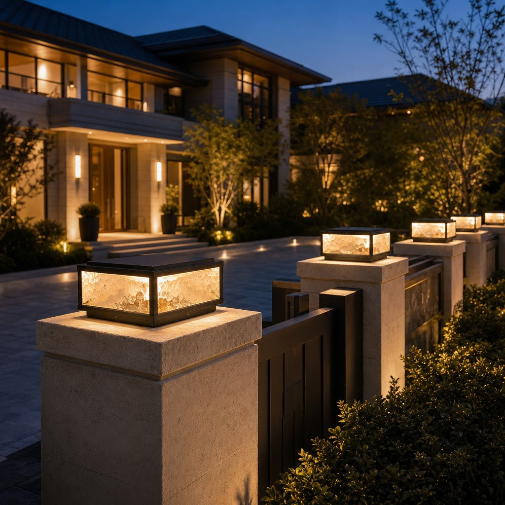 Modern Square Outdoor Pillar Light with Solar or Mains Power