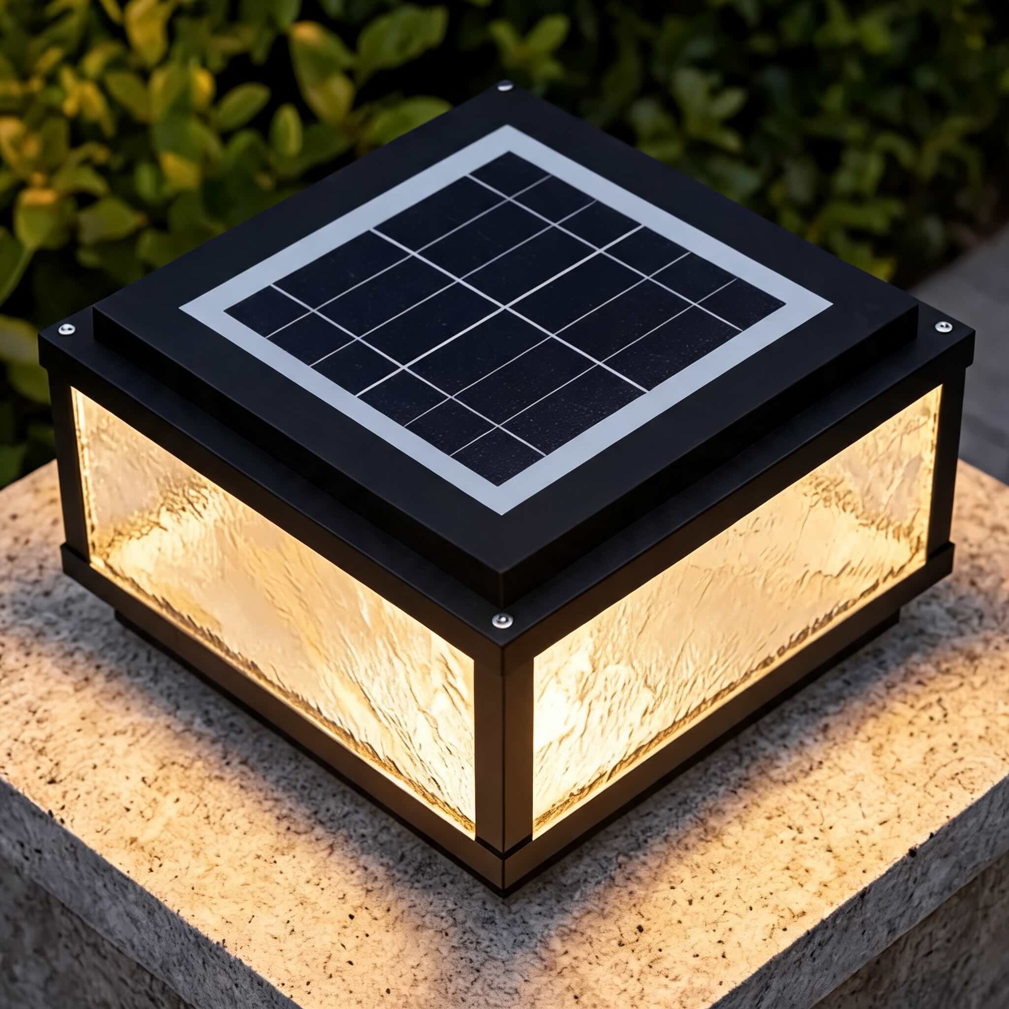 Modern Square Outdoor Pillar Light with Solar or Mains Power