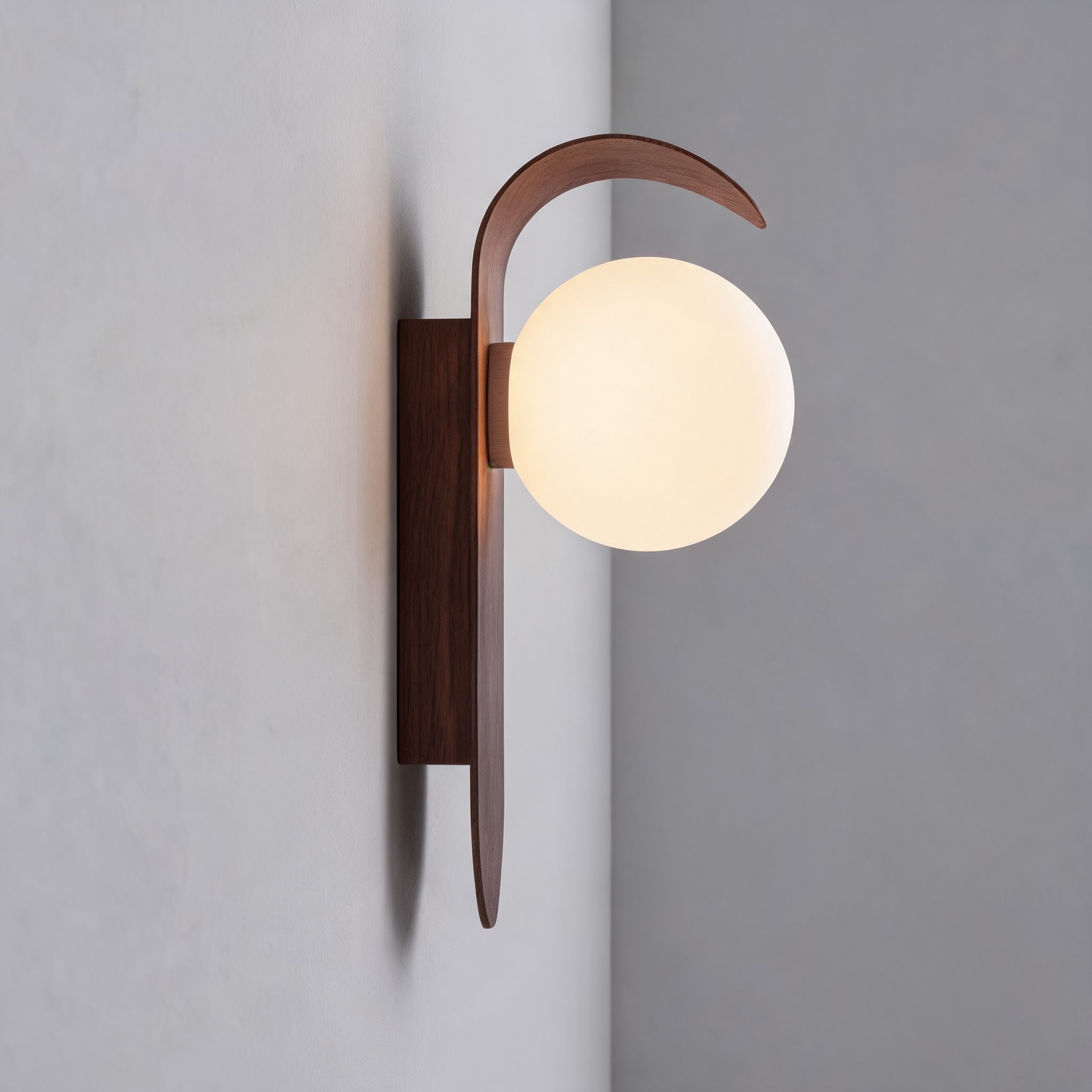 Bentwood Wall Sconce with Opal Glass Shade for Bedrooms