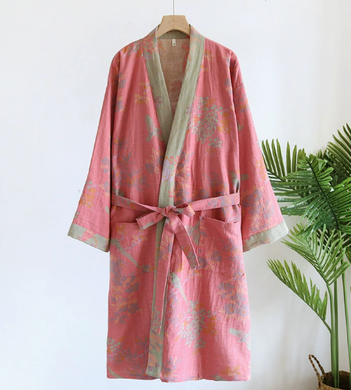 Bathrobe Waffle Weave Jacquard Side Pockets Belted Lounge Beach Robe