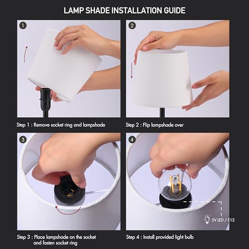 Bedside Lamp Cordless Rechargeable Mini Lampshade Classic Turned Stem USB Dimmable Bedroom Nightstand