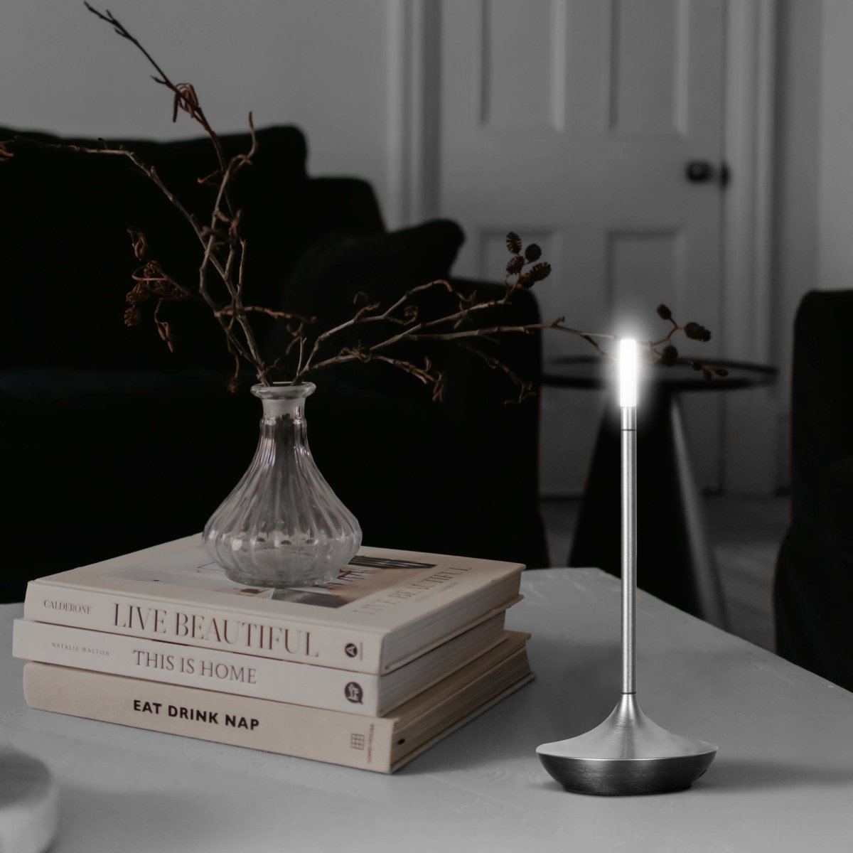 Cordless Candle Lamp Rechargeable LED Candlestick Table Light Touch Dimmable Aluminium Dining Bedside