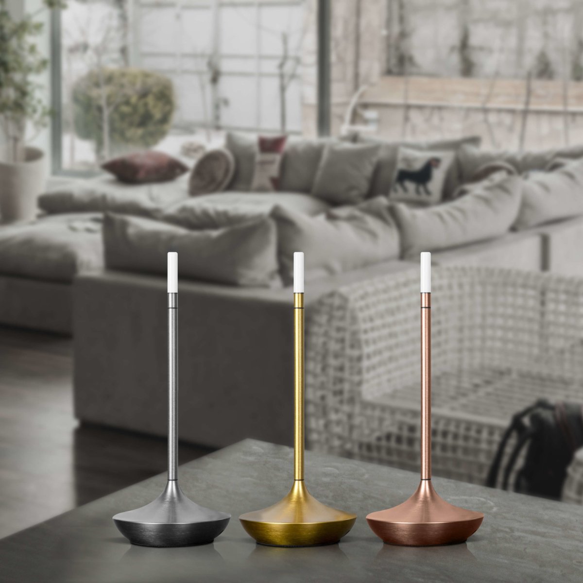 LED Candle Lamp Set of 2 Cordless Rechargeable Aluminium Candlestick Touch Dimmable Dining Table