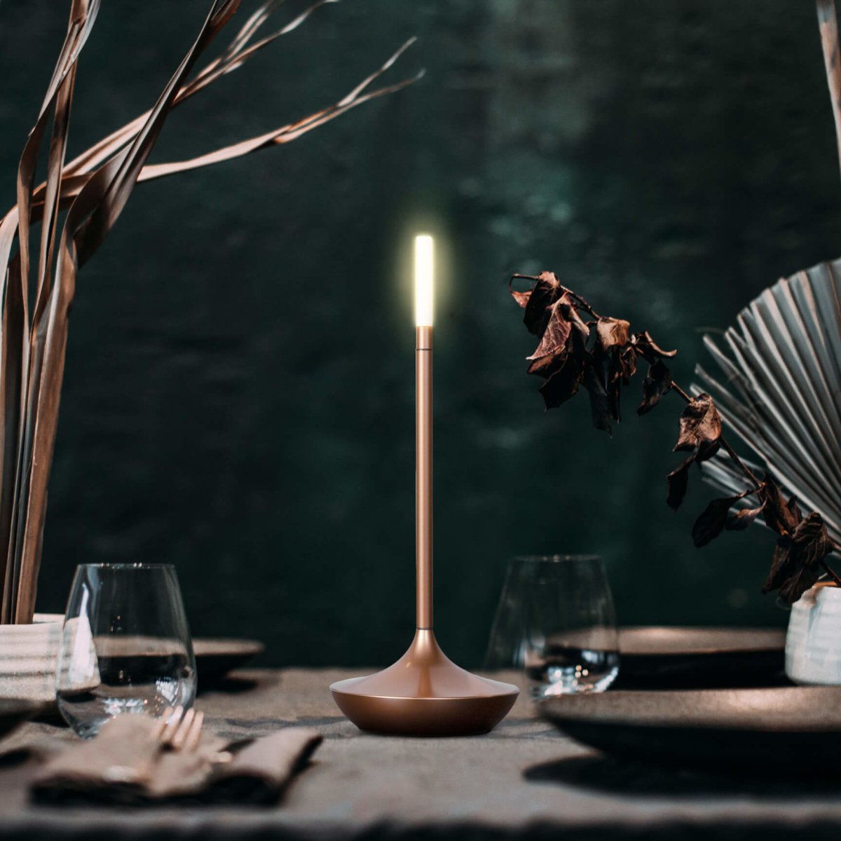 Cordless Candle Lamp Rechargeable LED Candlestick Table Light Touch Dimmable Aluminium Dining Bedside