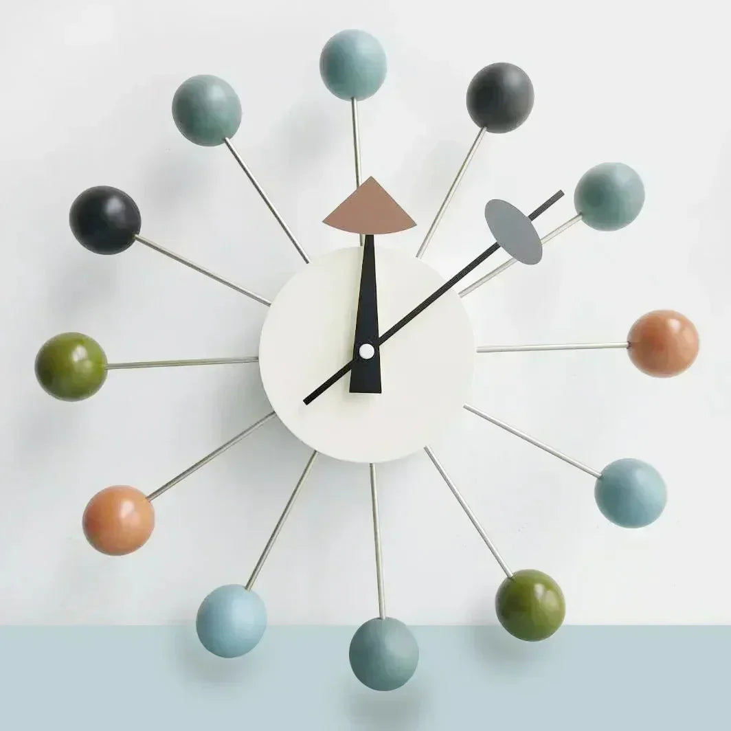 Mid Century Ball Wall Clock 33 cm Silent Quartz Movement