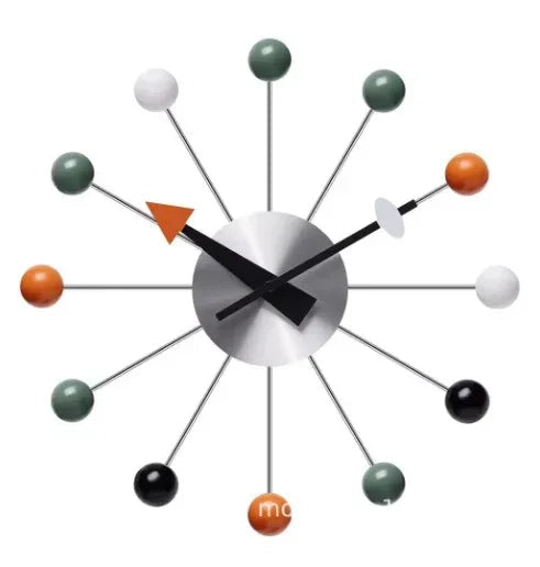 Mid Century Ball Wall Clock 33 cm Silent Quartz Movement