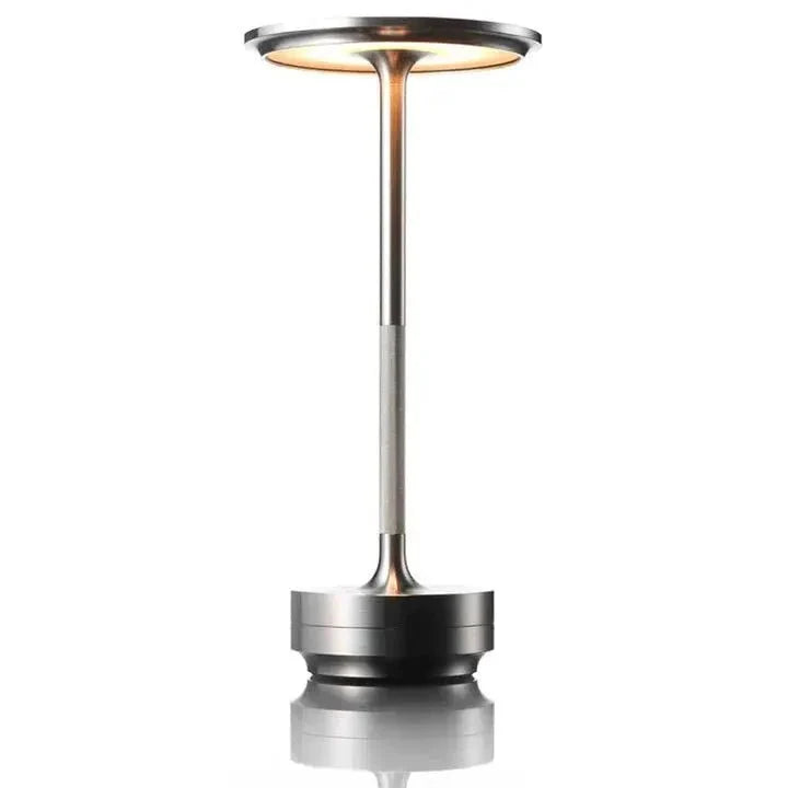 Cordless Lamp Spun Aluminium Disc Top Rechargeable LED IP66 3 Colour Temperature Touch Dimmable Hotel