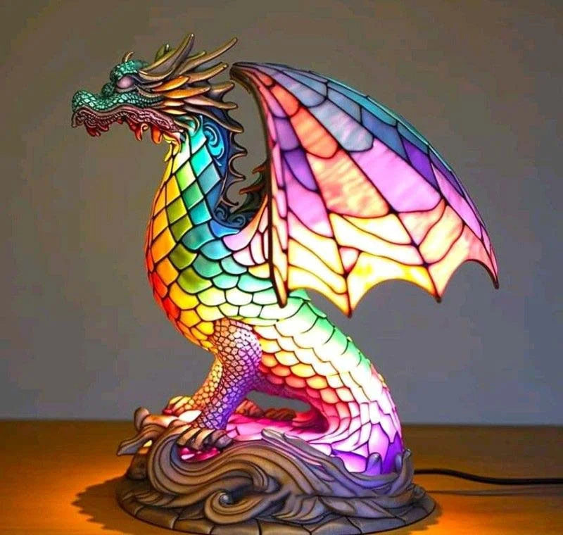 Stained Glass Table Lamp Animal Sculpture Art Lamp Reading Nook Shelf Accent Light