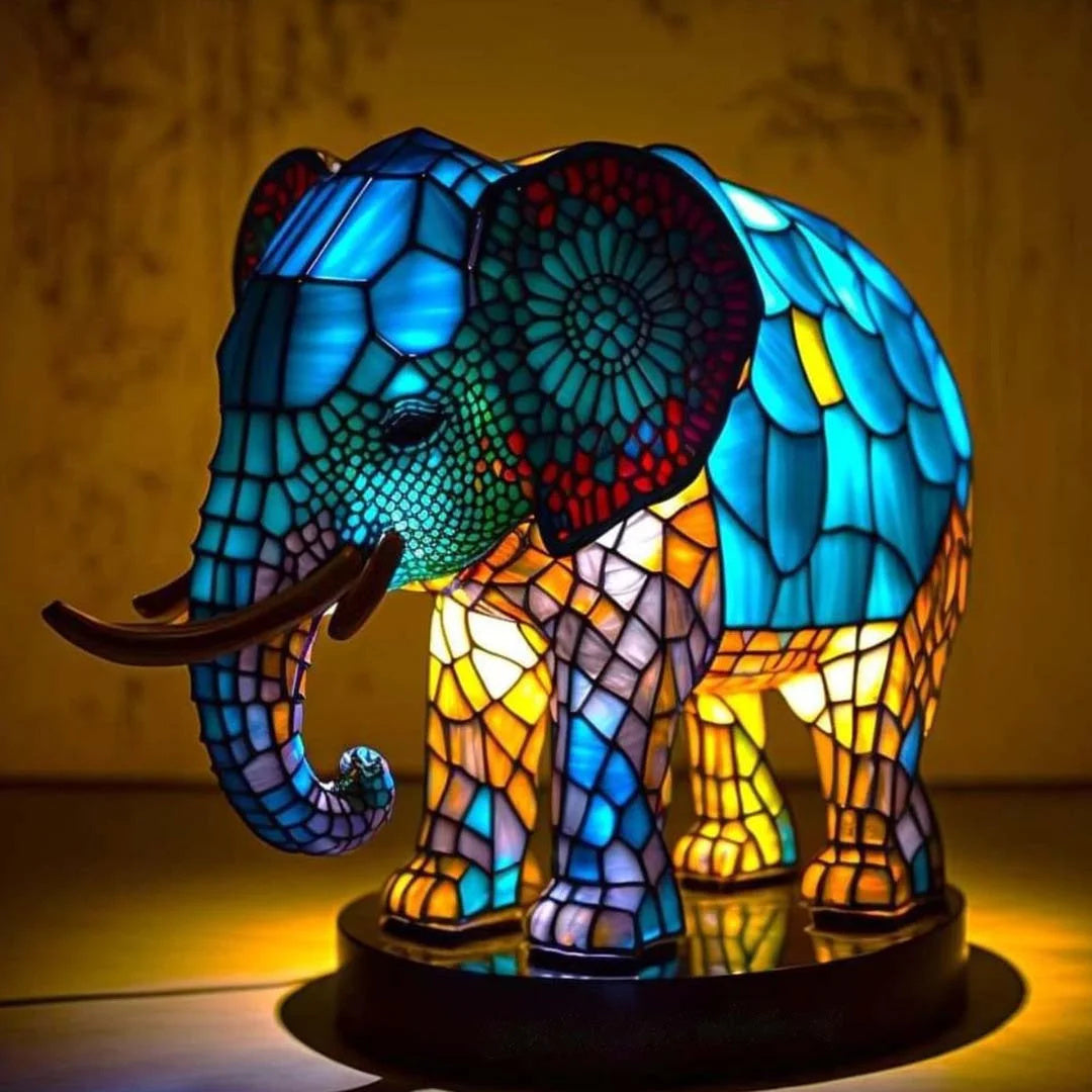 Stained Glass Table Lamp Animal Sculpture Art Lamp Reading Nook Shelf Accent Light