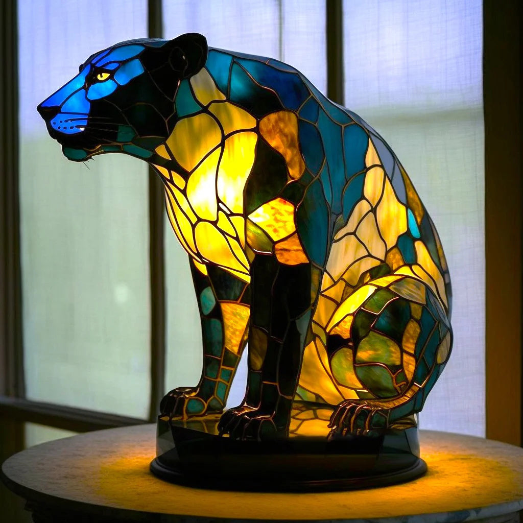 Stained Glass Table Lamp Animal Sculpture Art Lamp Reading Nook Shelf Accent Light