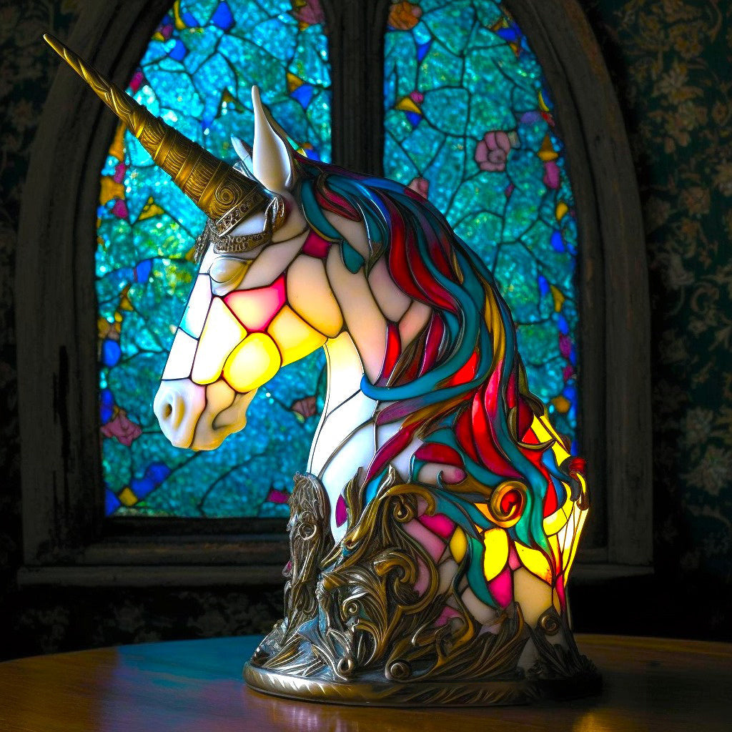 Stained Glass Table Lamp Animal Sculpture Art Lamp Reading Nook Shelf Accent Light