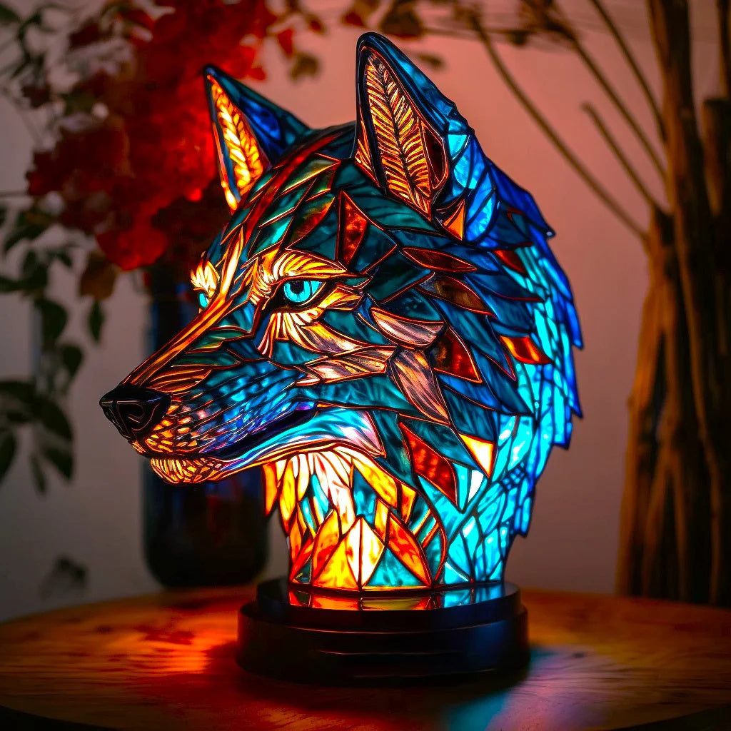 Stained Glass Table Lamp Animal Sculpture Art Lamp Reading Nook Shelf Accent Light