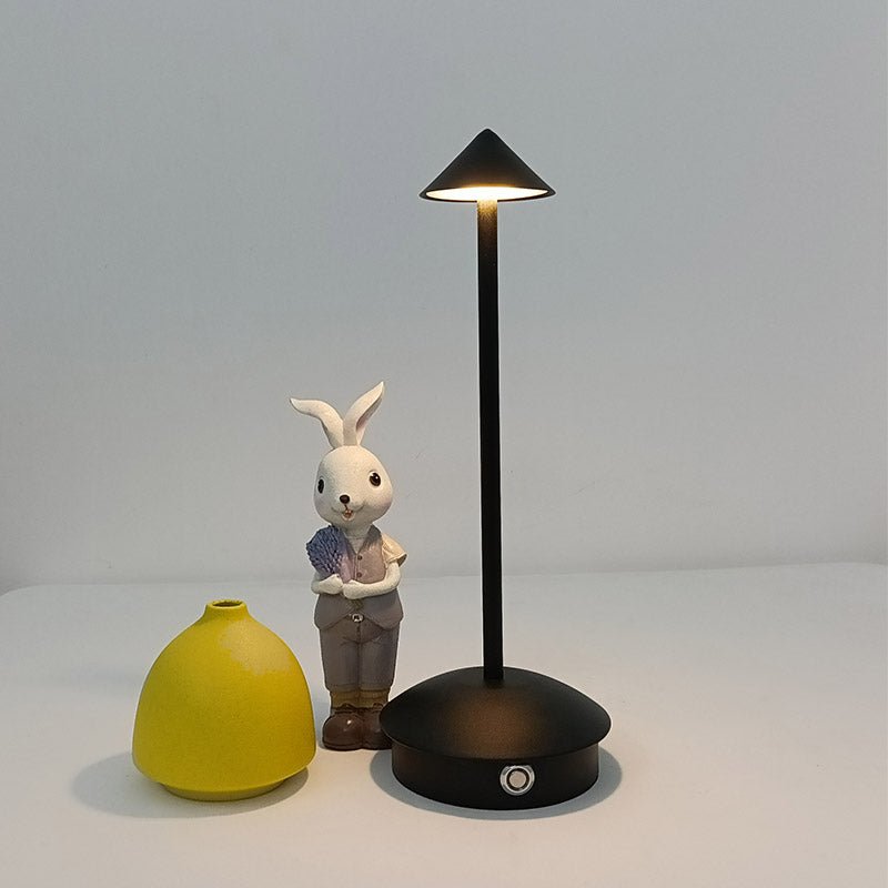 Rechargeable Table Lamp Slim Cone Shade Aluminium Cordless LED IP65 Touch Dimmable Bar Bedside