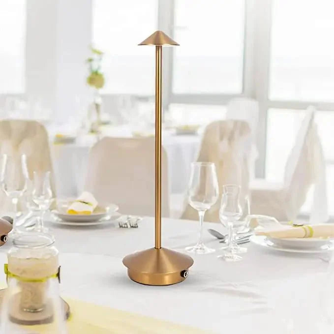 Rechargeable Table Lamp Slim Cone Shade Aluminium Cordless LED IP65 Touch Dimmable Bar Bedside