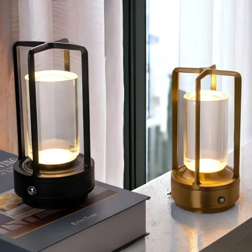 Cordless Table Lamp Crystal Style Lantern Metal Cage Rechargeable Touch Dimmable Bedside