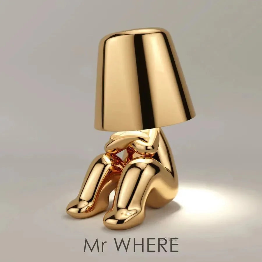 Cordless Table Lamp Thinker Figure Sculpture Rechargeable Touch Dimmable Novelty Shelf Bedside Decor