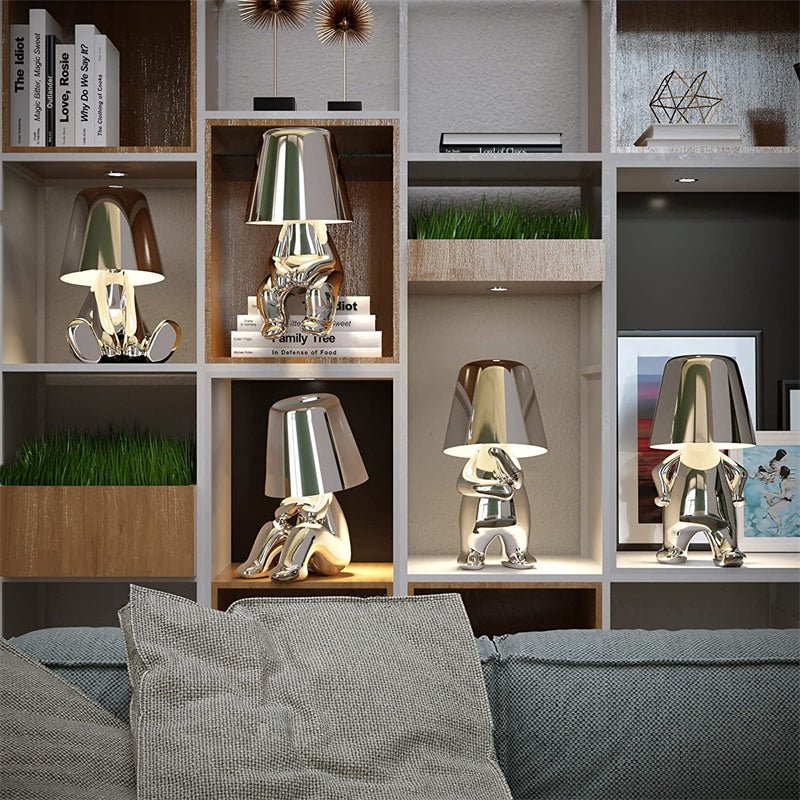 Cordless Table Lamp Thinker Figure Sculpture Rechargeable Touch Dimmable Novelty Shelf Bedside Decor