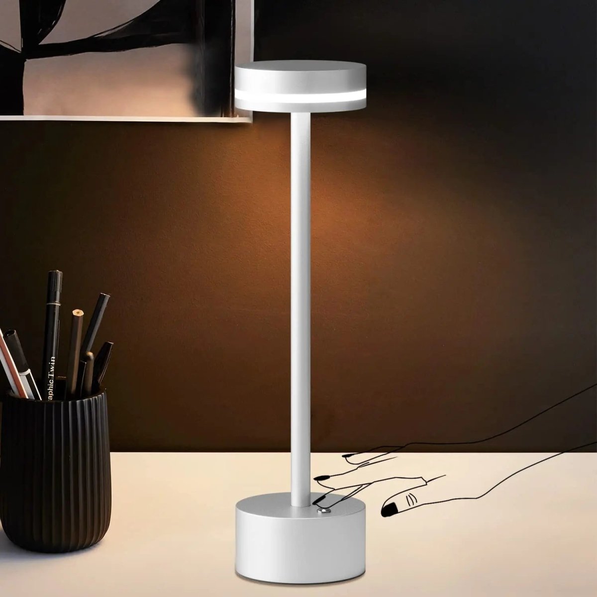 Rechargeable Table Lamp Slim Aluminium Disc Head USB-C Touch Dimmable 4000 mAh Restaurant Bar Desk
