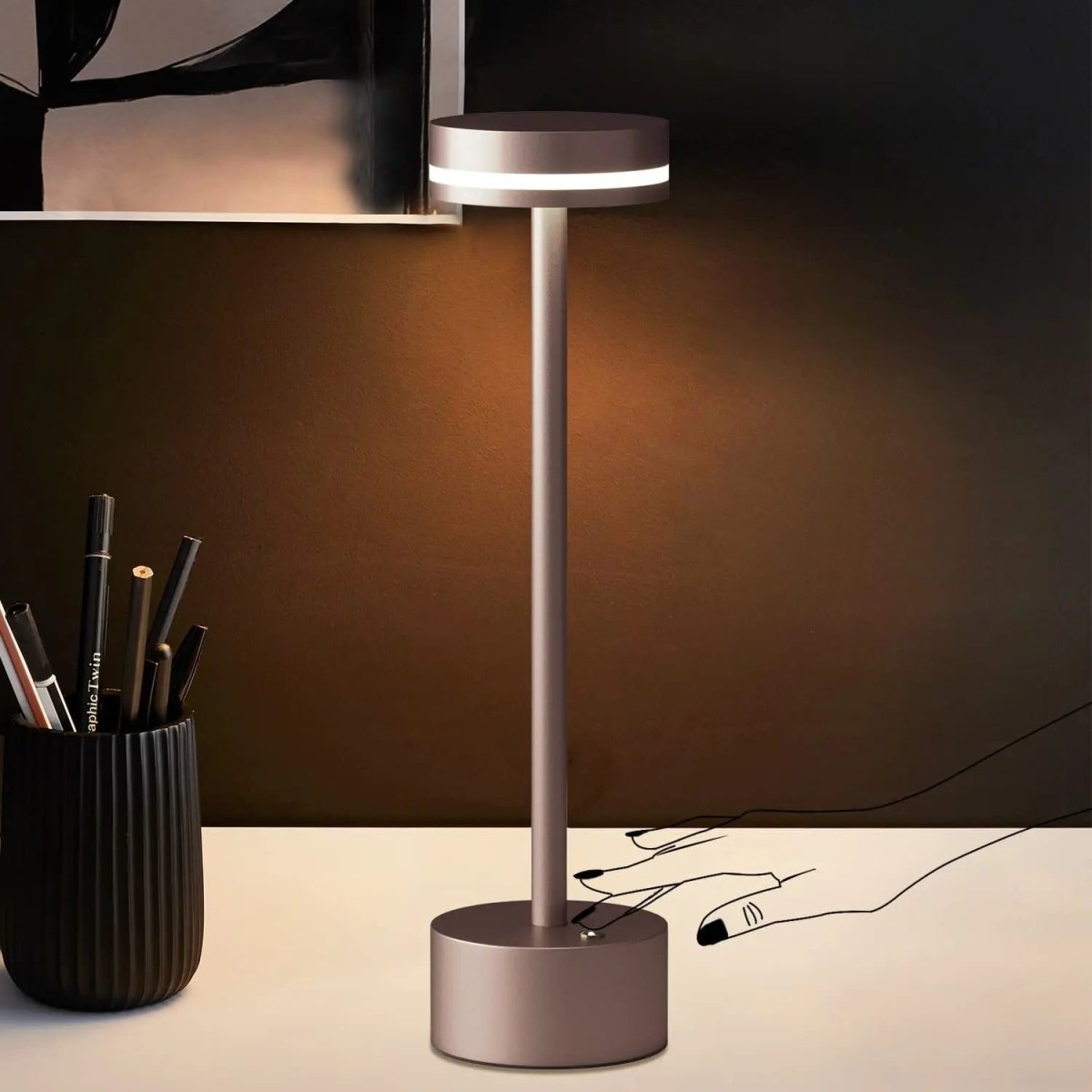 Rechargeable Table Lamp Slim Aluminium Disc Head USB-C Touch Dimmable 4000 mAh Restaurant Bar Desk