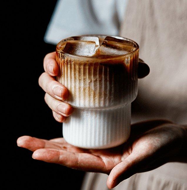 Drinking Glass Set Ribbed Glass Tumblers Iced Coffee Juice Cocktail Kitchen