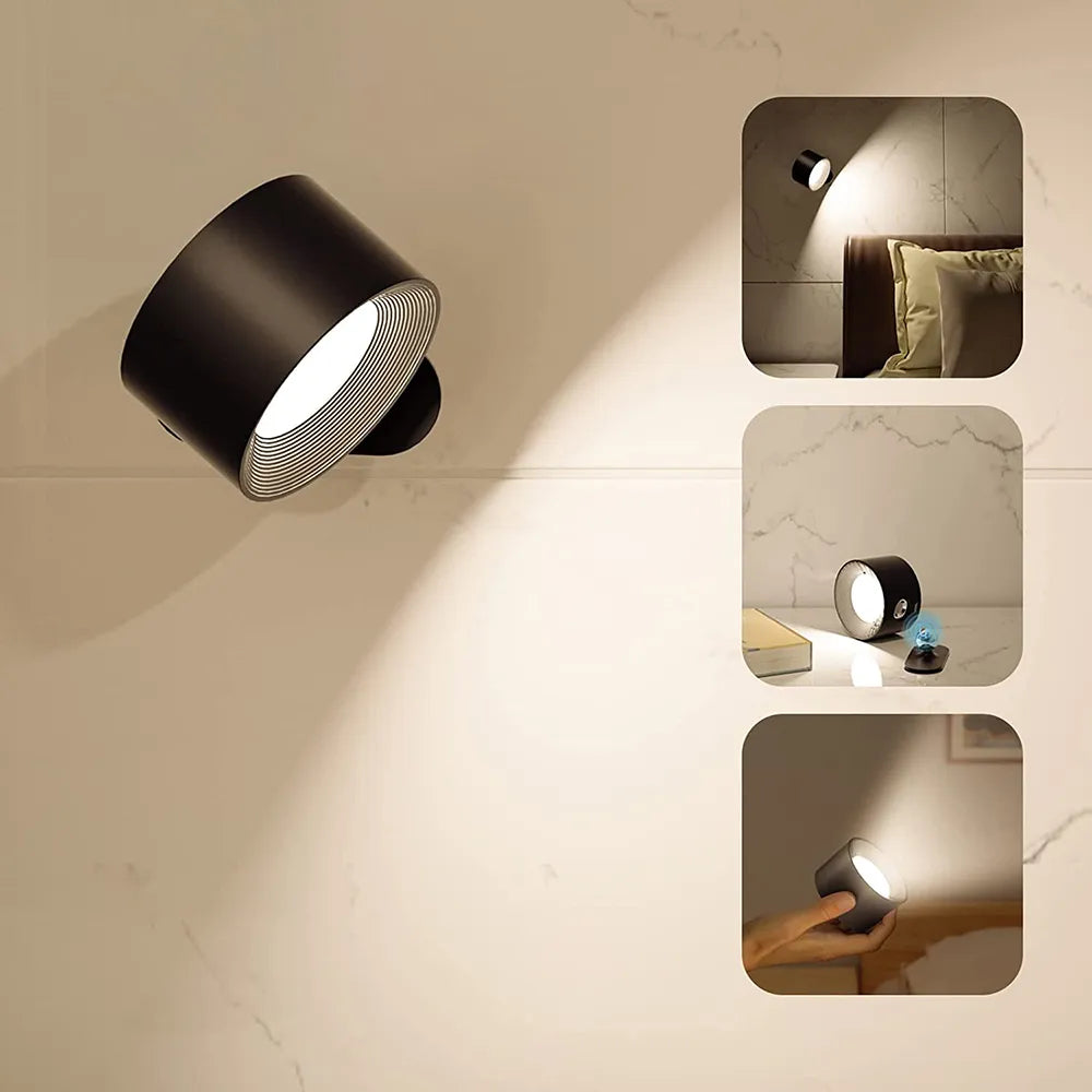 Wireless Wall Sconce Rechargeable LED Magnetic 360 Rotating Dimmable Reading Light